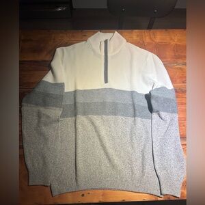 Gran Sasso Men's Zip-Up Colorblock Sweater in Cream and Gray Size 52 aka L